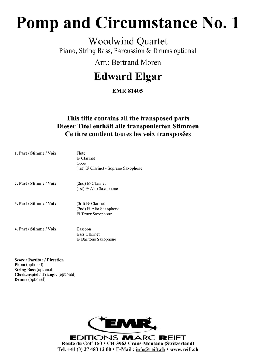 Pomp and Circumstance No. 1 Woodwind Quartet scores gallery preview page 2