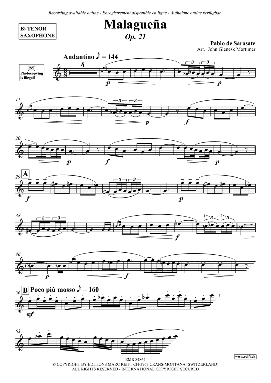 Malaguena Malaguena Tenor Saxophone scores gallery preview page 3