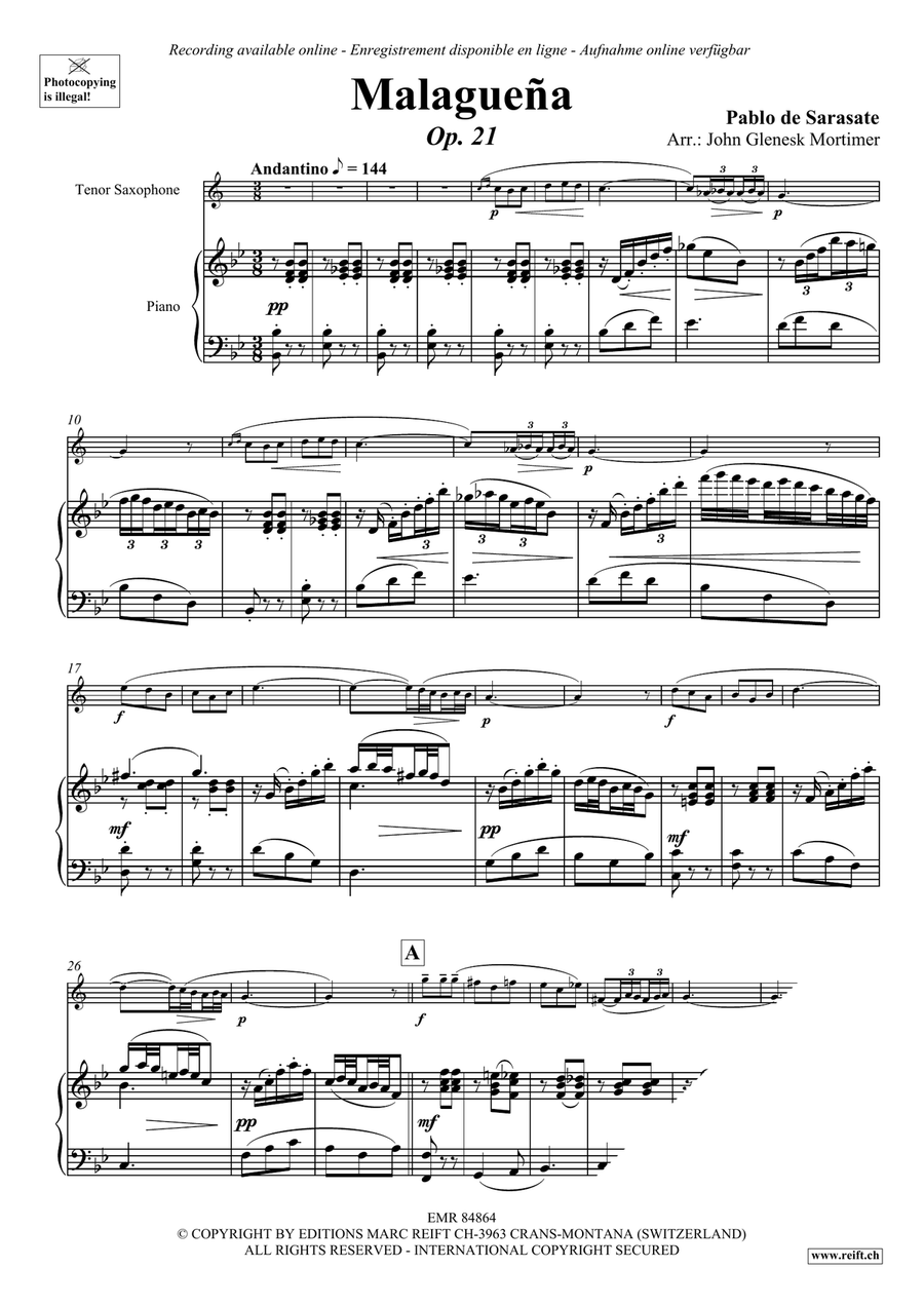 Malaguena Malaguena Tenor Saxophone scores gallery preview page 4
