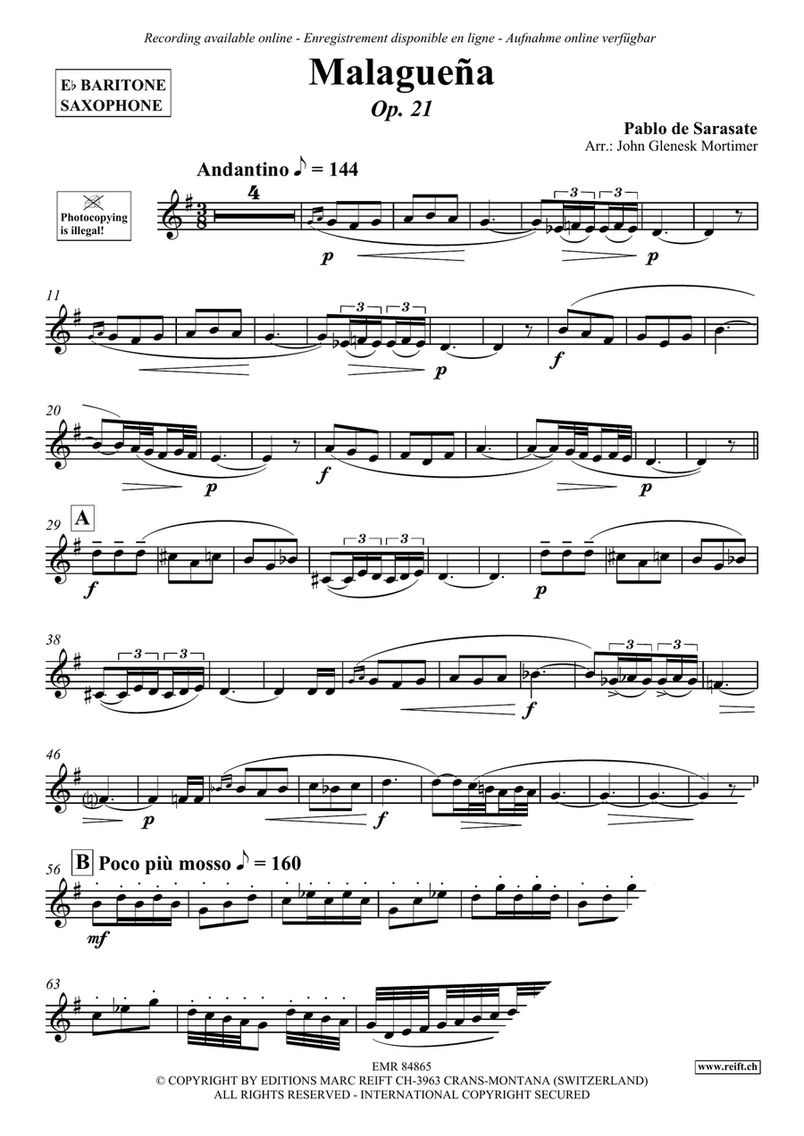 Malaguena Malaguena Baritone Saxophone scores gallery preview page 3