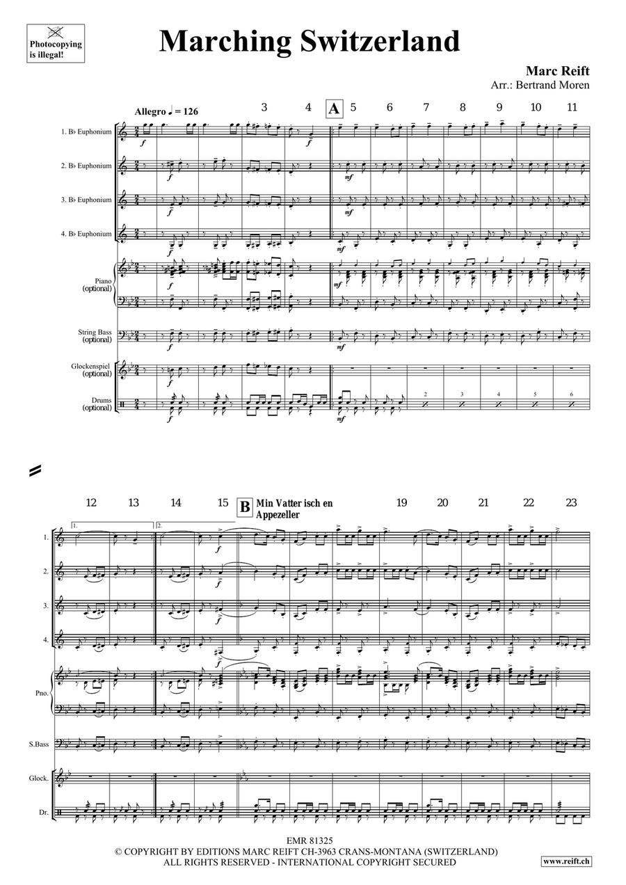 Marching Switzerland by Bertrand Moren Euphonium Quartet - Sheet Music page 4