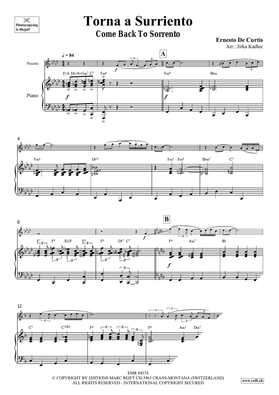 Torna a Surriento Torna a Surriento Piccolo scores gallery preview page 3