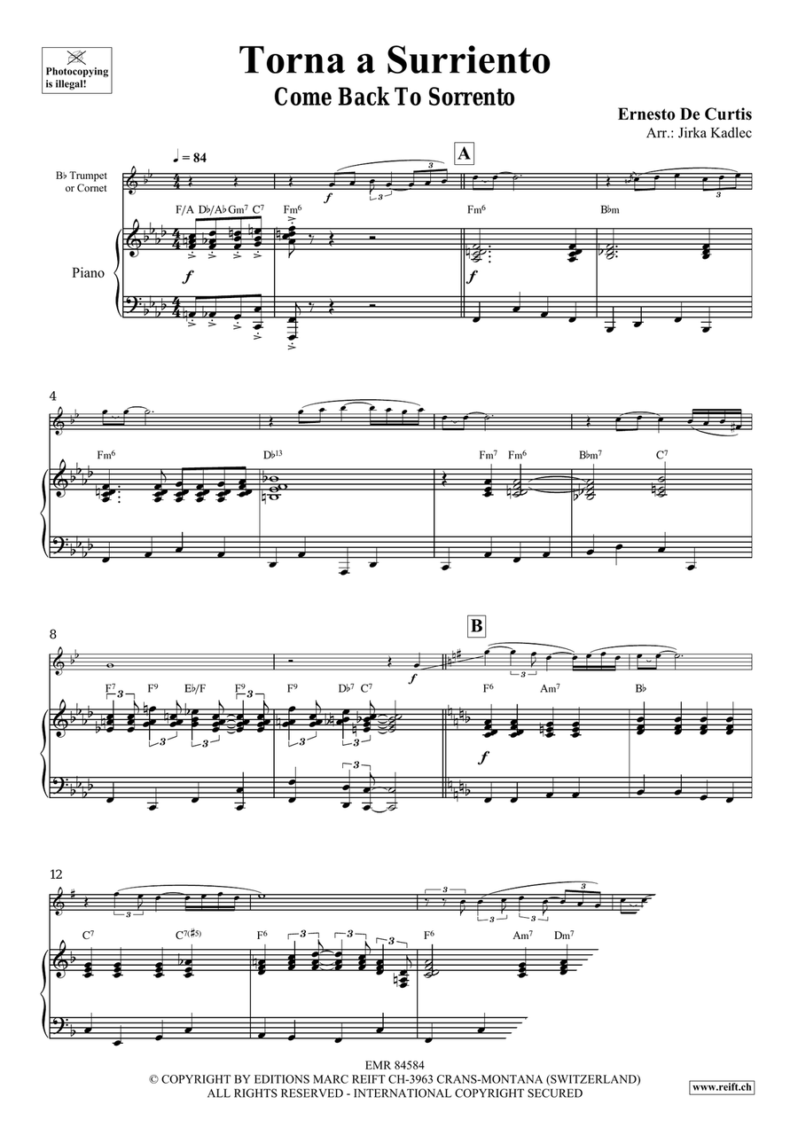 Torna a Surriento by Ernesto De Curtis Cornet - Sheet Music page 3