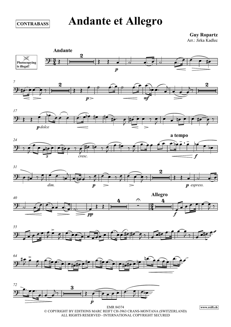Andante et Allegro Andante et Allegro Double Bass scores gallery preview page 3