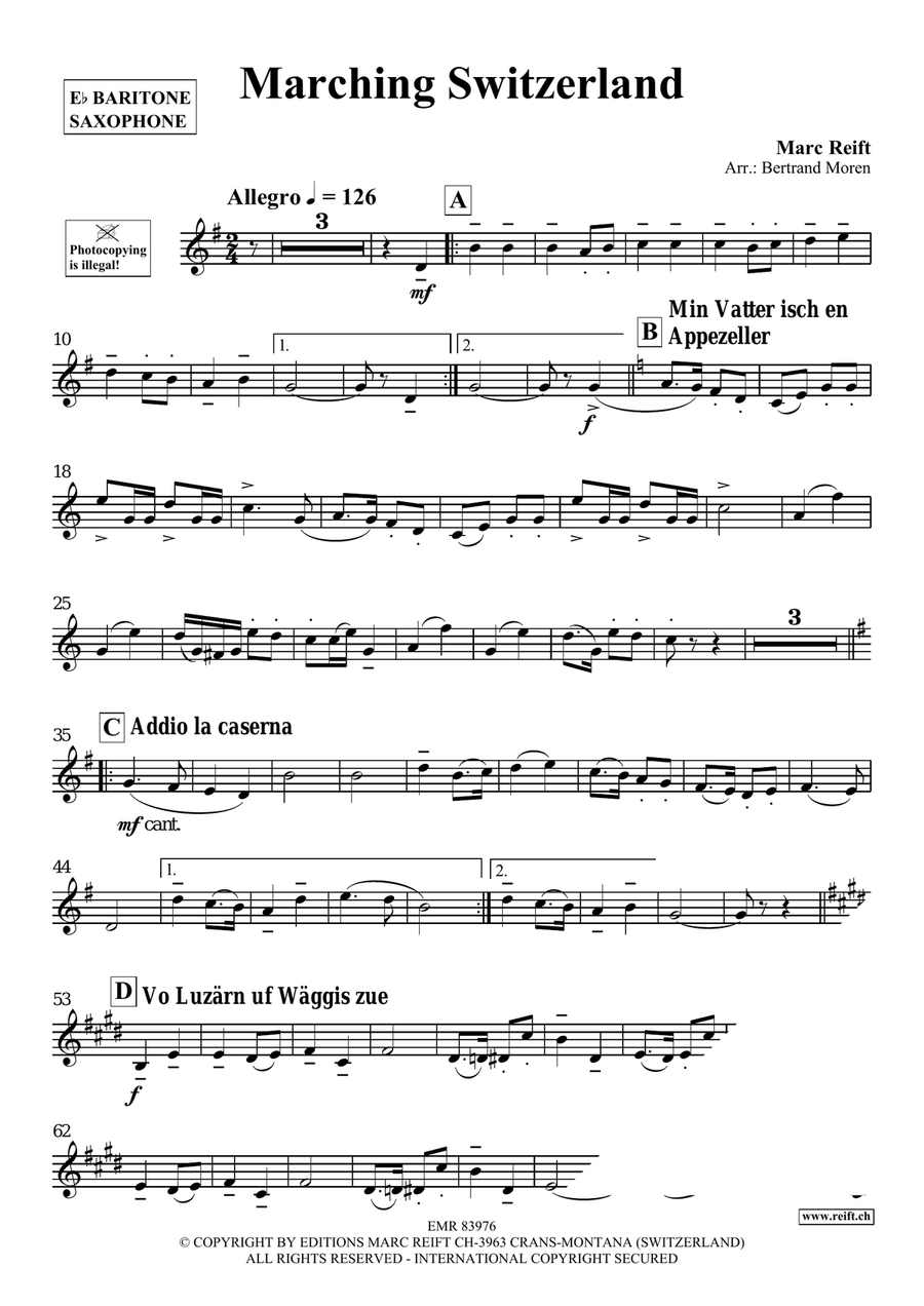 Marching Switzerland by Bertrand Moren Baritone Saxophone - Sheet Music page 4
