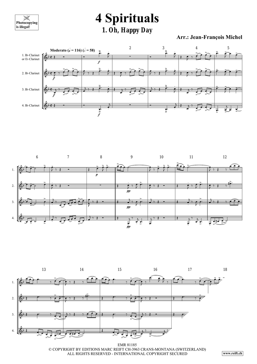 4 Spirituals 4 Spirituals Clarinet Quartet scores gallery preview page 3