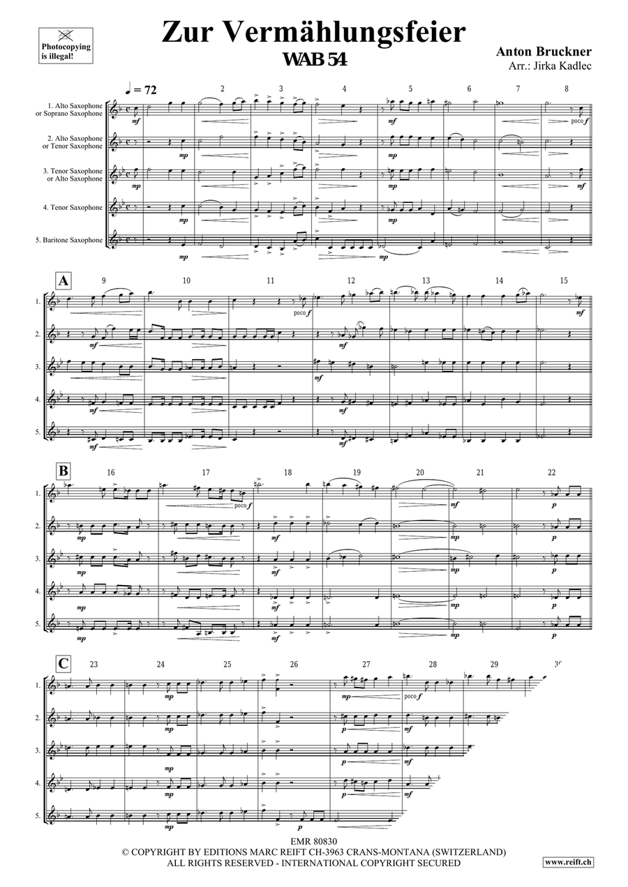 Zur Vermählungsfeier Zur Vermählungsfeier Saxophone Quintet scores gallery preview page 3