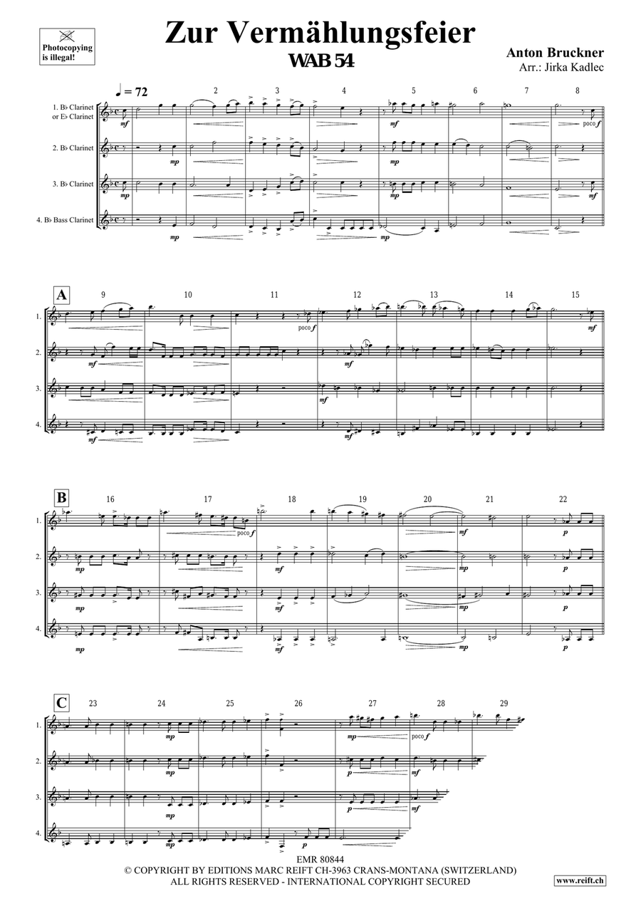 Zur Vermählungsfeier Zur Vermählungsfeier Clarinet Quartet scores gallery preview page 3