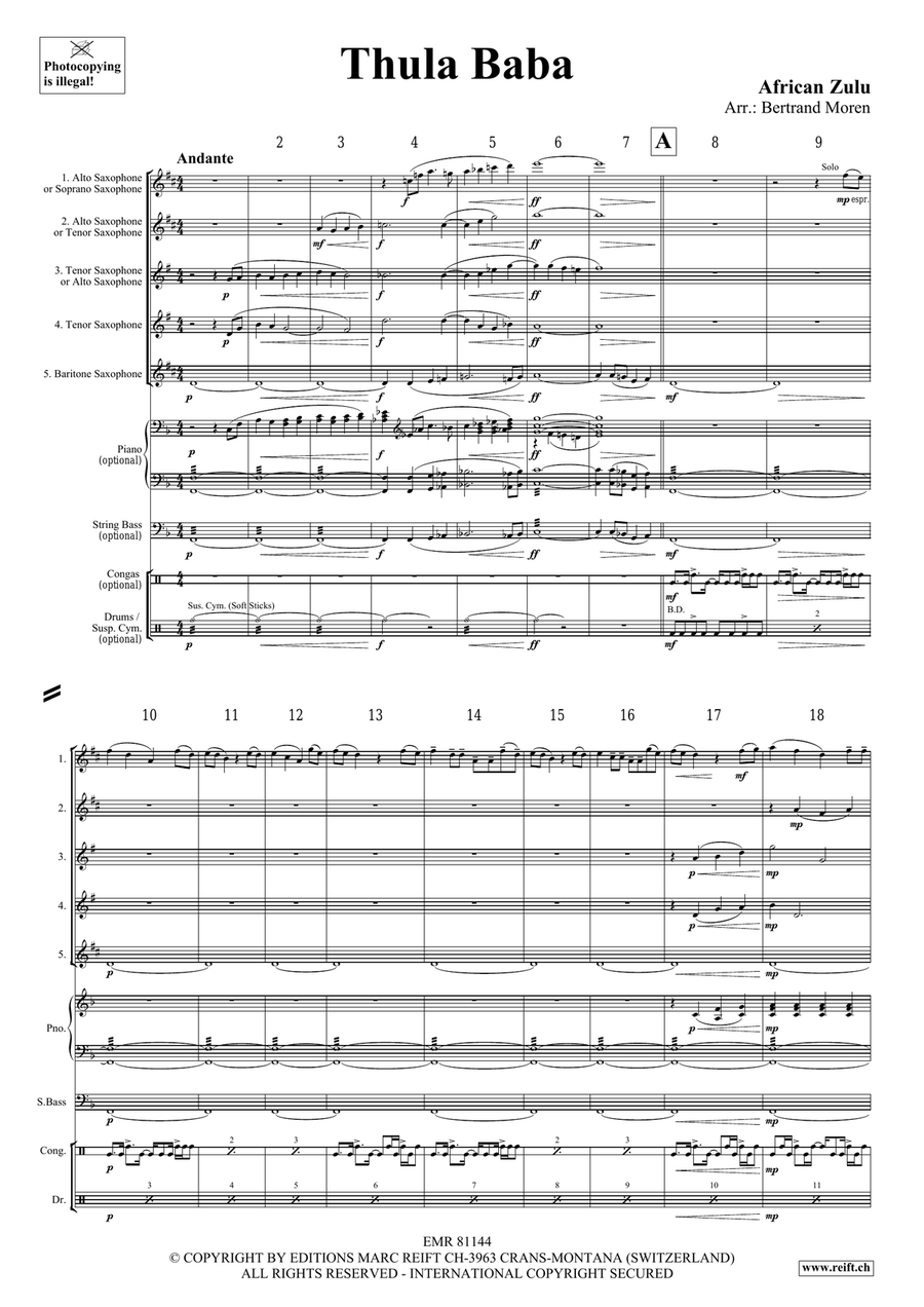 Thula Baba Thula Baba Saxophone Quintet scores gallery preview page 3
