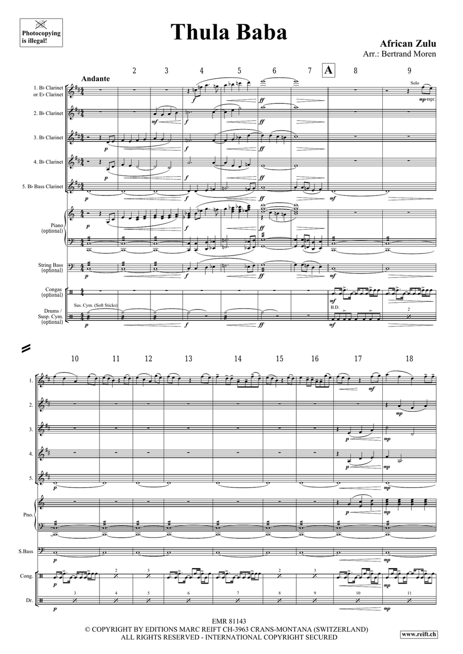 Thula Baba Thula Baba Clarinet Quintet scores gallery preview page 3