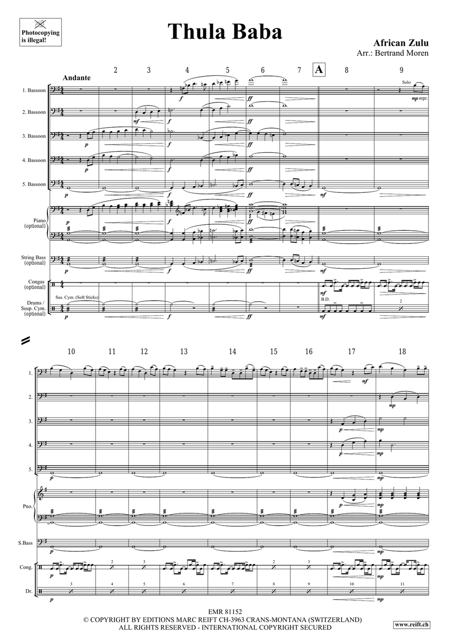 Thula Baba Thula Baba Bassoon scores gallery preview page 3
