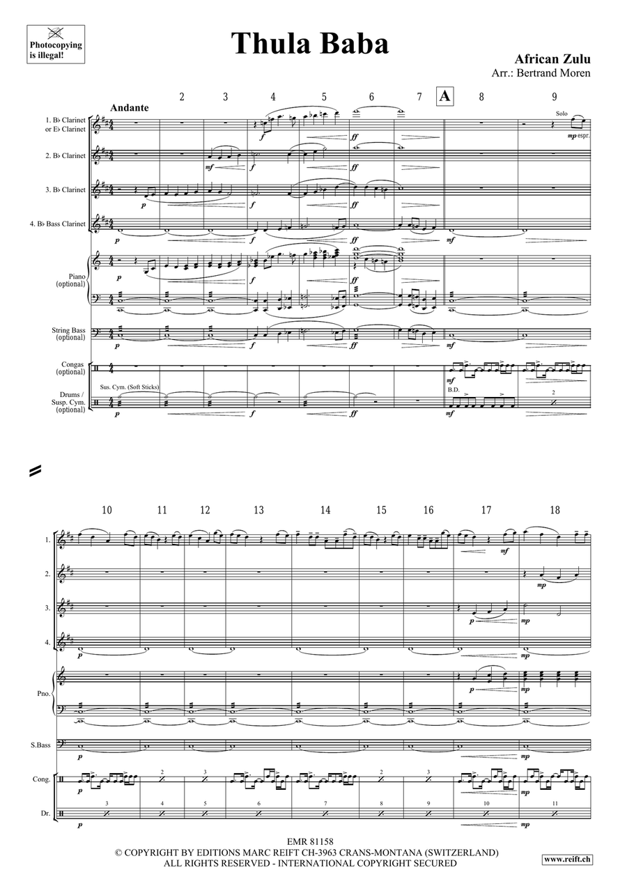 Thula Baba Thula Baba Clarinet Quartet scores gallery preview page 3