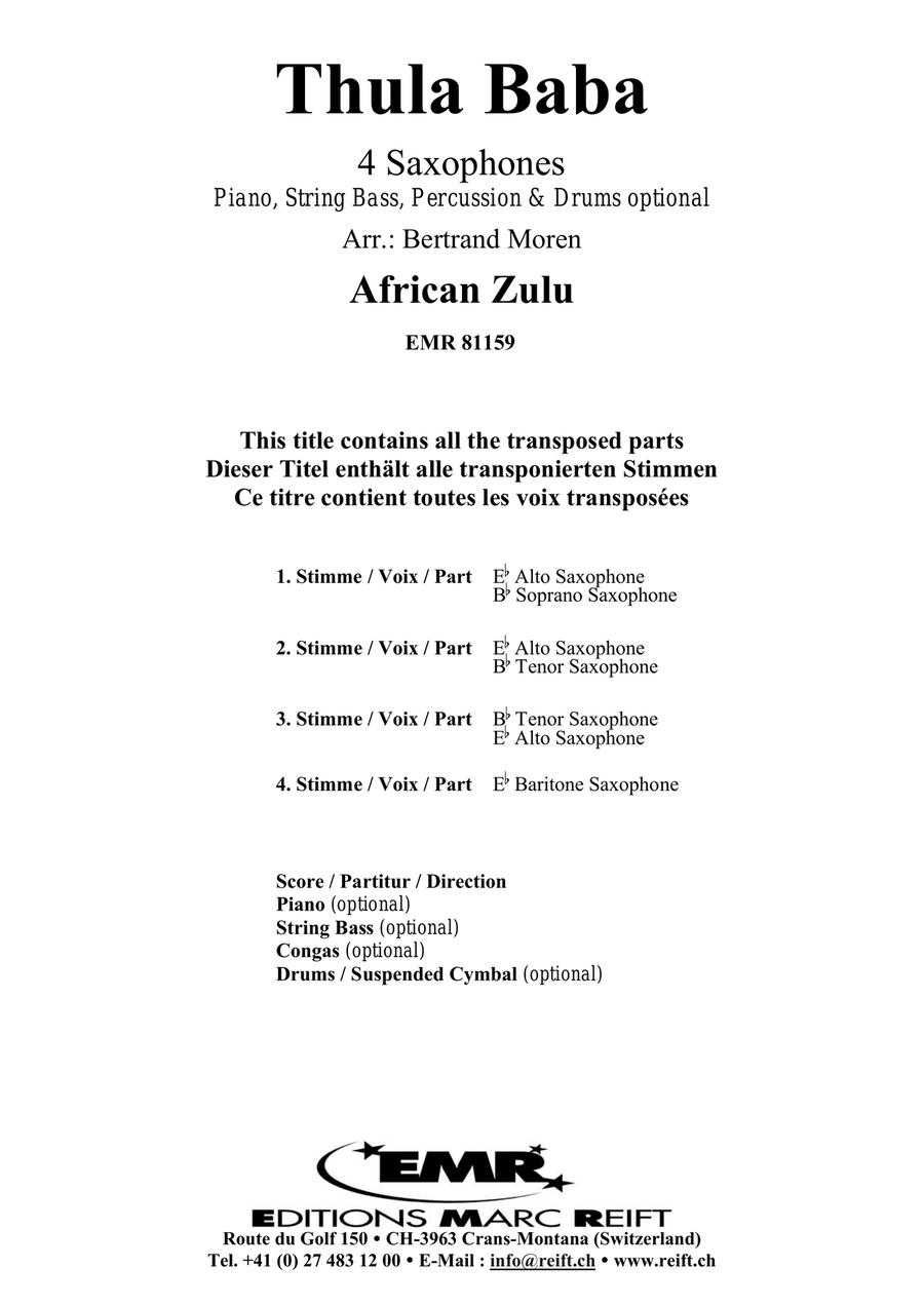 Thula Baba Thula Baba Saxophone Quartet scores gallery preview page 2