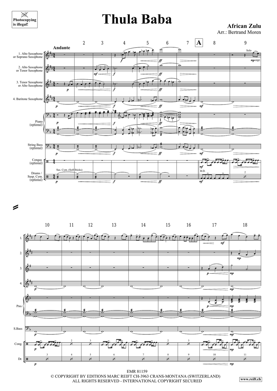 Thula Baba Thula Baba Saxophone Quartet scores gallery preview page 3