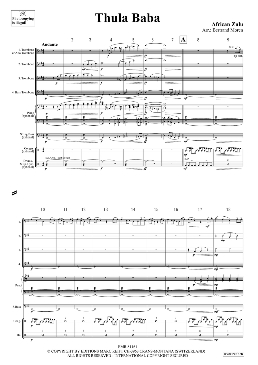 Thula Baba Thula Baba Trombone Quartet scores gallery preview page 3