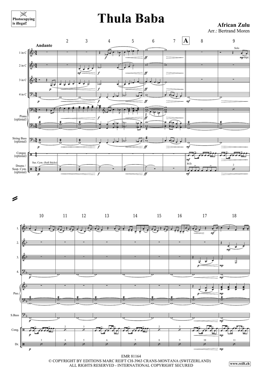 Thula Baba Thula Baba Woodwind Quartet scores gallery preview page 3