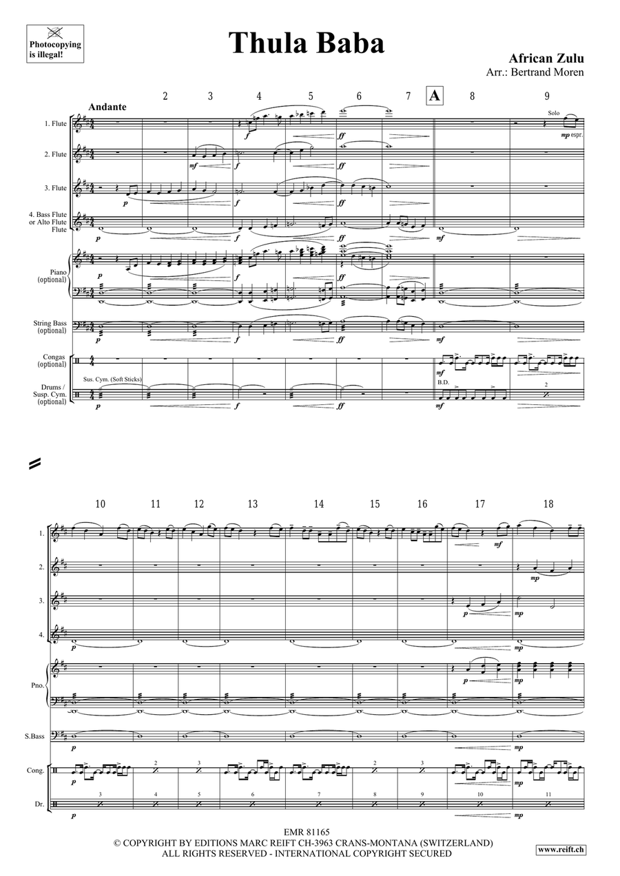 Thula Baba Thula Baba Flute Quartet scores gallery preview page 3