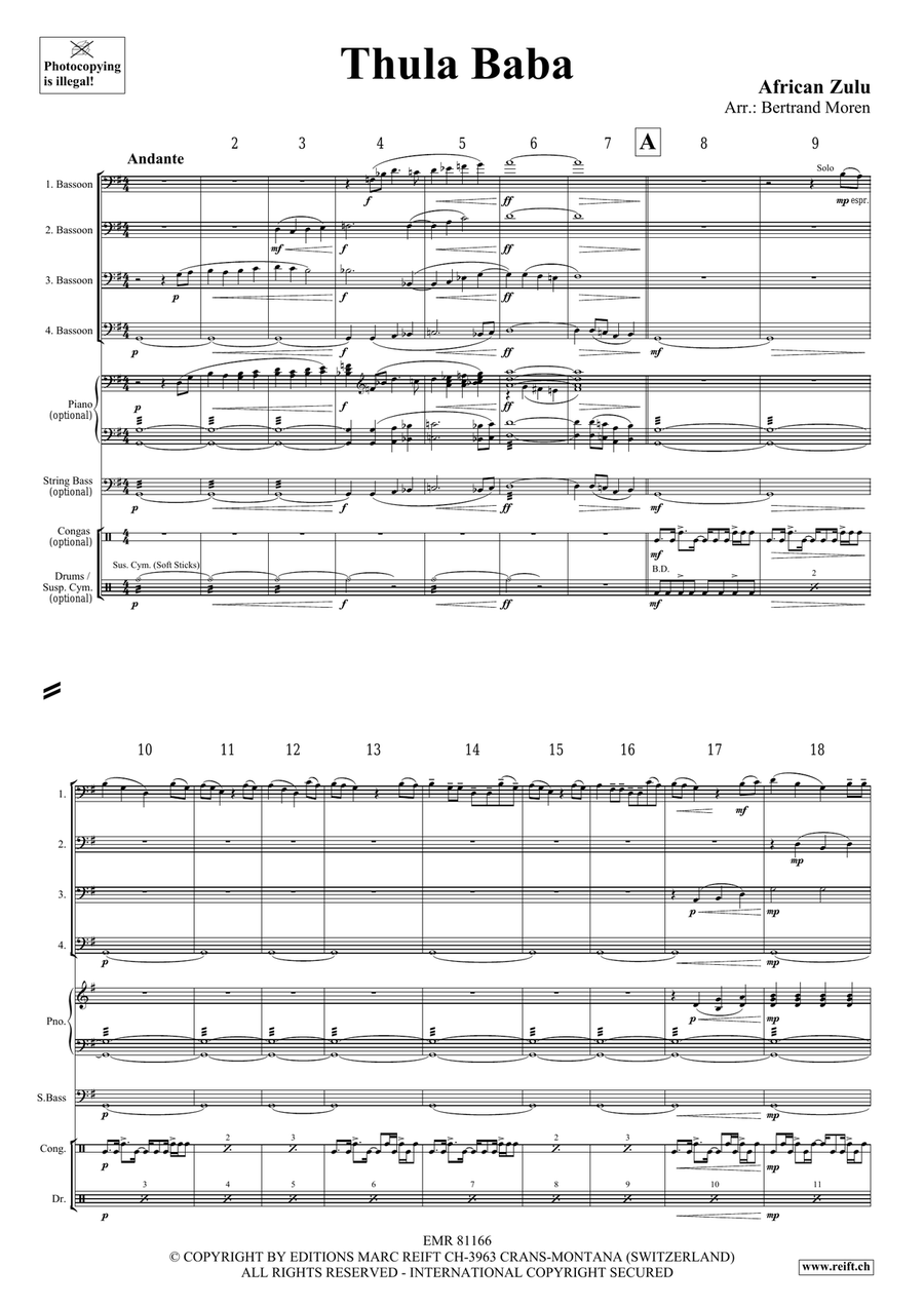Thula Baba Thula Baba Bassoon Quartet scores gallery preview page 3
