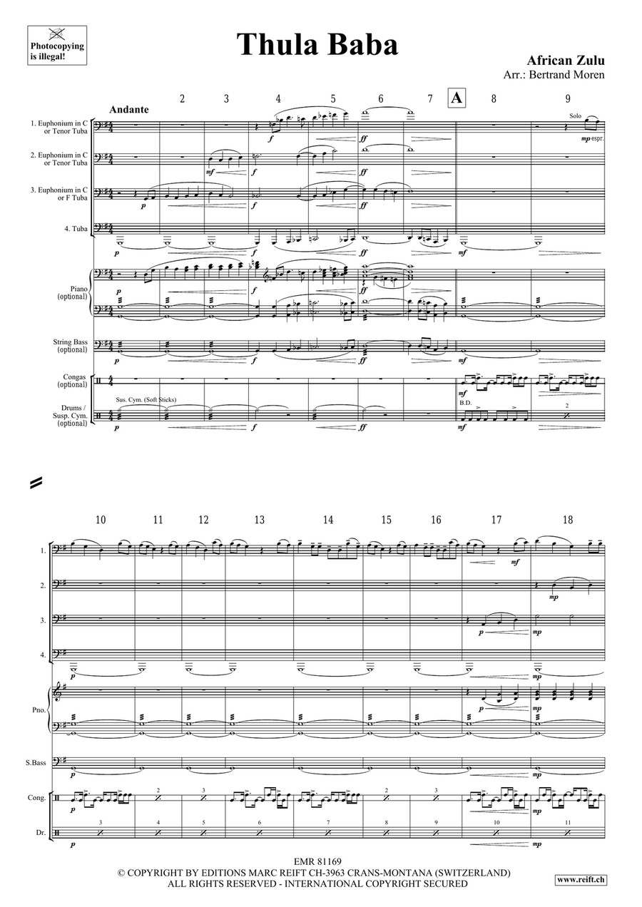 Thula Baba Thula Baba Tuba Quartet scores gallery preview page 3