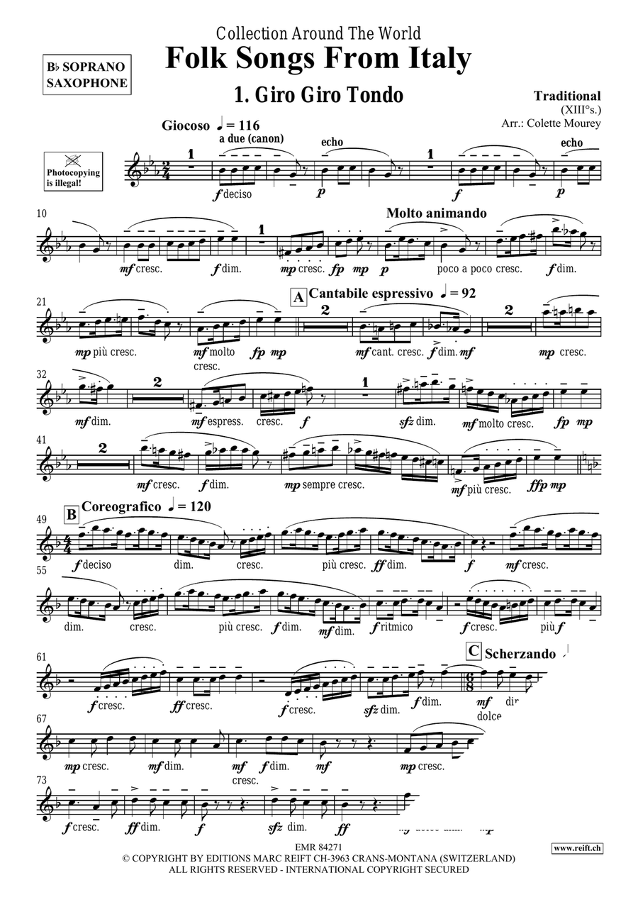 Folk Songs From Italy Folk Songs From Italy Soprano Saxophone scores gallery preview page 3