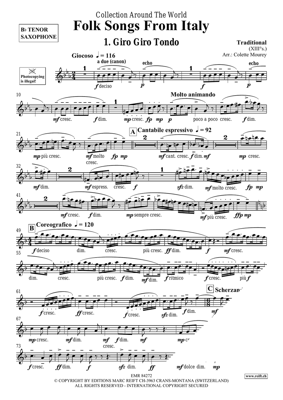 Folk Songs From Italy Folk Songs From Italy Tenor Saxophone scores gallery preview page 3