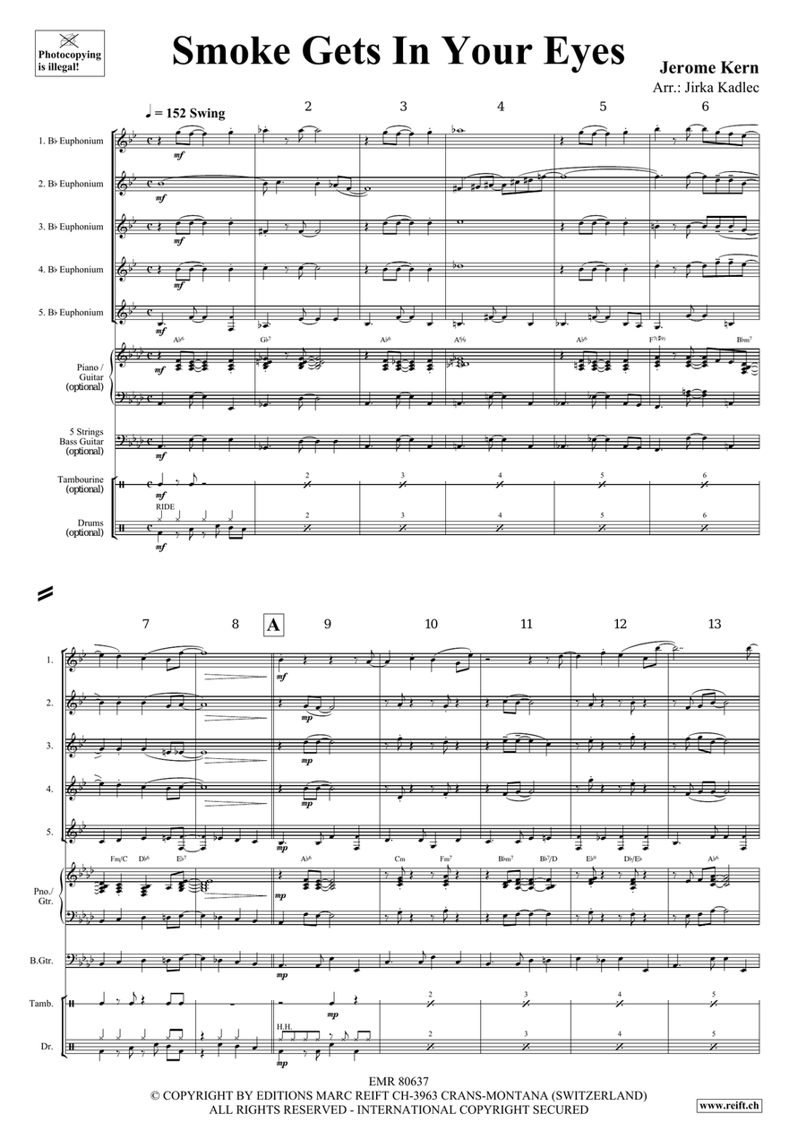 Smoke Gets In Your Eyes by Jerome Kern Euphonium Quintet - Sheet Music page 3
