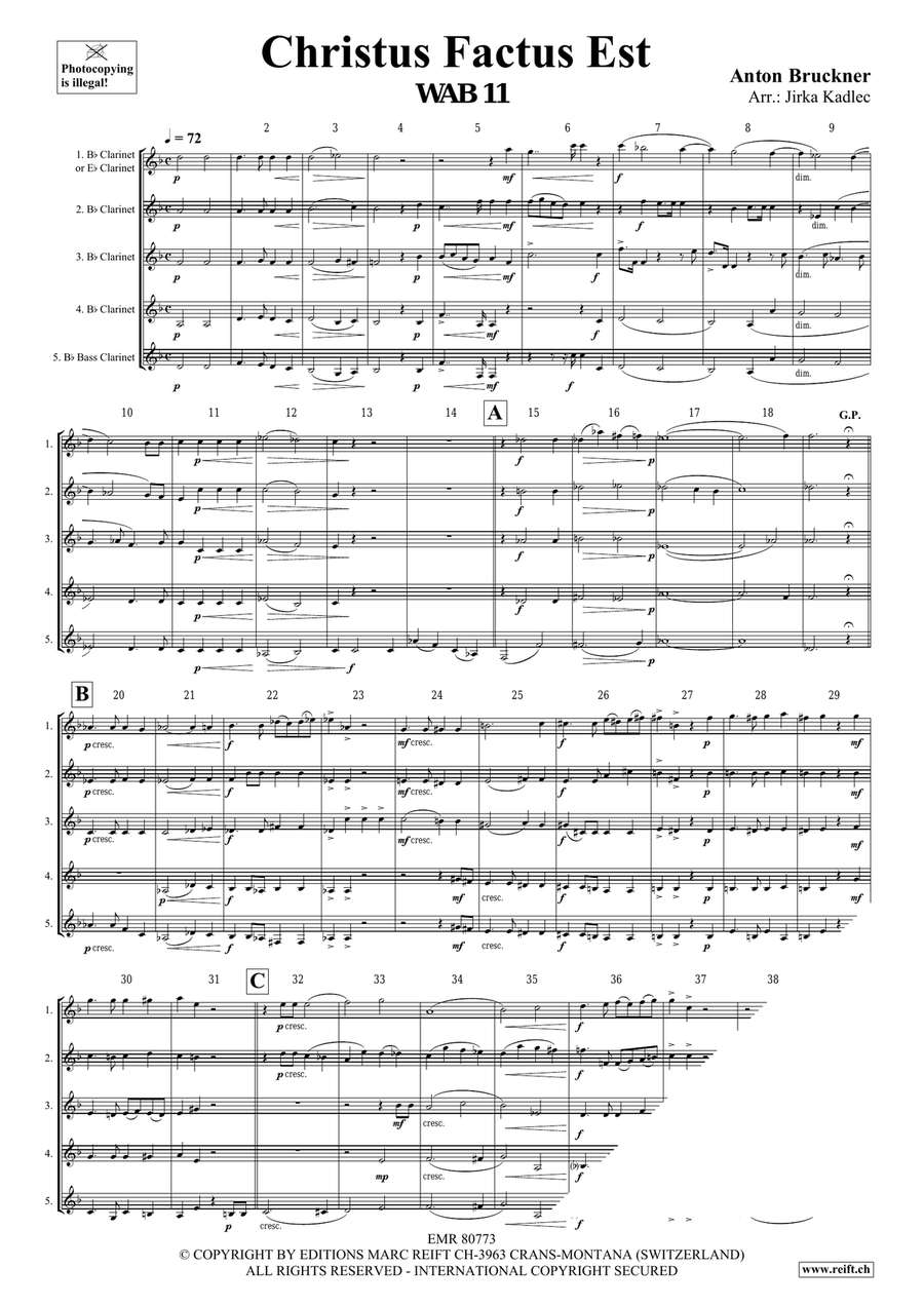 Christus Factus Est by Anton Bruckner Clarinet Quintet - Sheet Music page 3