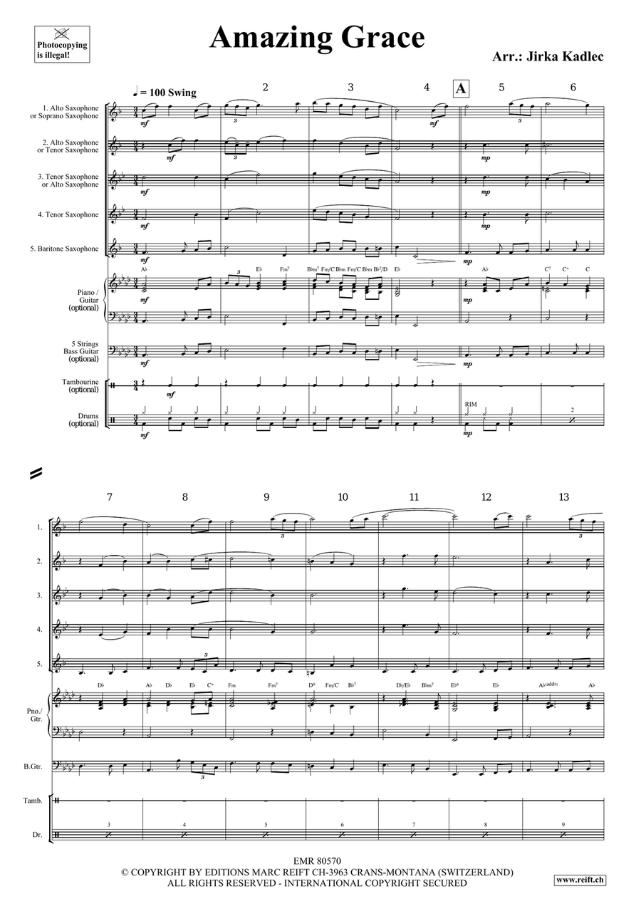 Amazing Grace Amazing Grace Saxophone Quintet scores gallery preview page 3