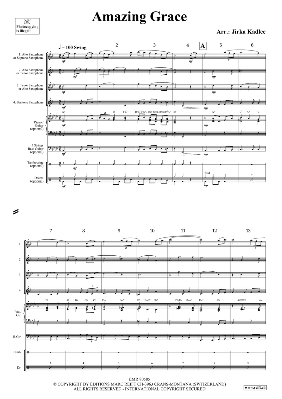 Amazing Grace Amazing Grace Saxophone Quartet scores gallery preview page 3