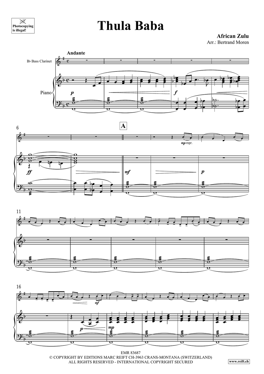 Thula Baba Thula Baba Bass Clarinet scores gallery preview page 3