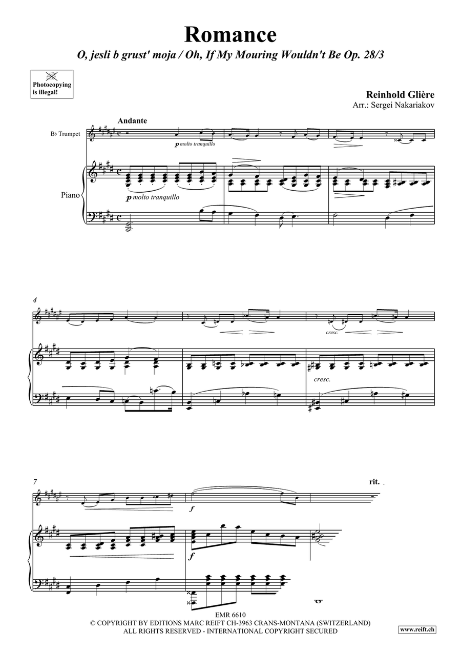 Romance by Reinhold Moritzovich Gliere Trumpet Solo - Sheet Music page 3