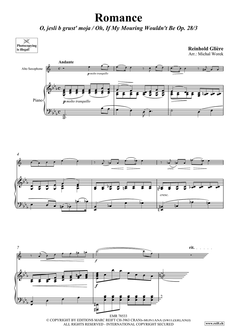 Romance by Reinhold Moritzovich Gliere Alto Saxophone - Sheet Music page 3