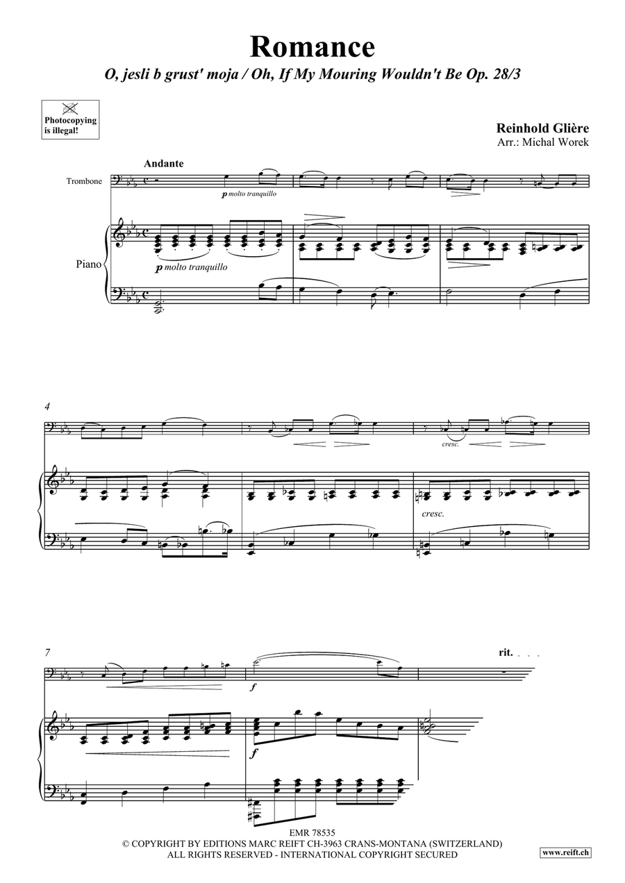 Romance by Reinhold Moritzovich Gliere Piano Accompaniment - Sheet Music page 3
