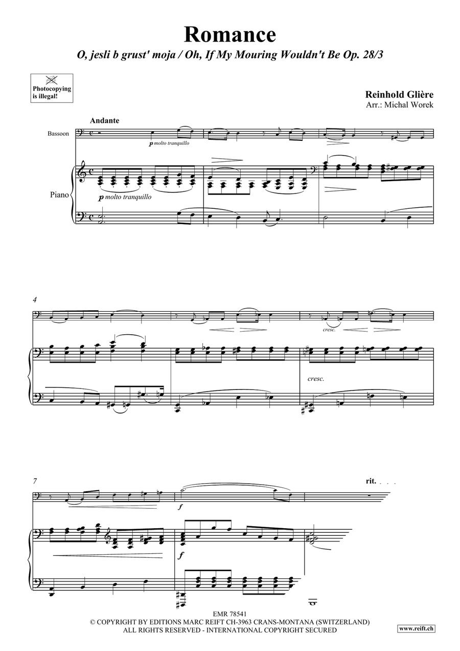 Romance by Reinhold Moritzovich Gliere Bassoon Solo - Sheet Music page 3
