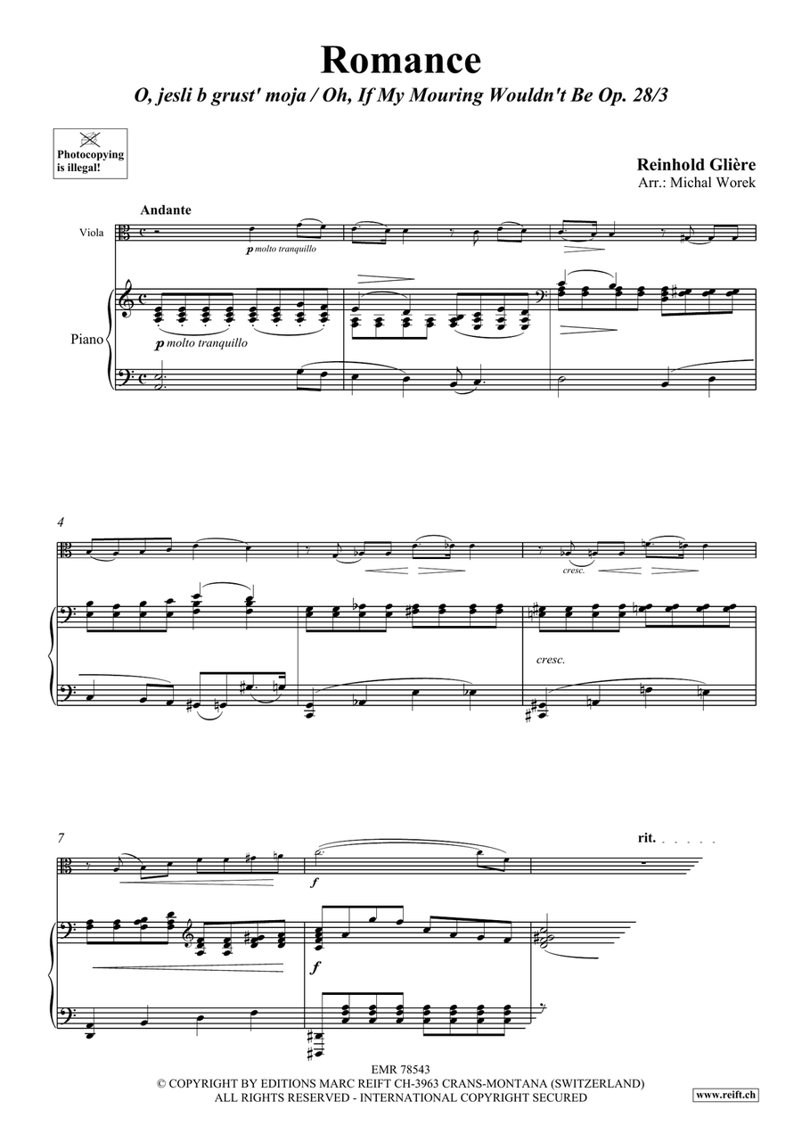 Romance by Reinhold Moritzovich Gliere Piano Accompaniment - Sheet Music page 3