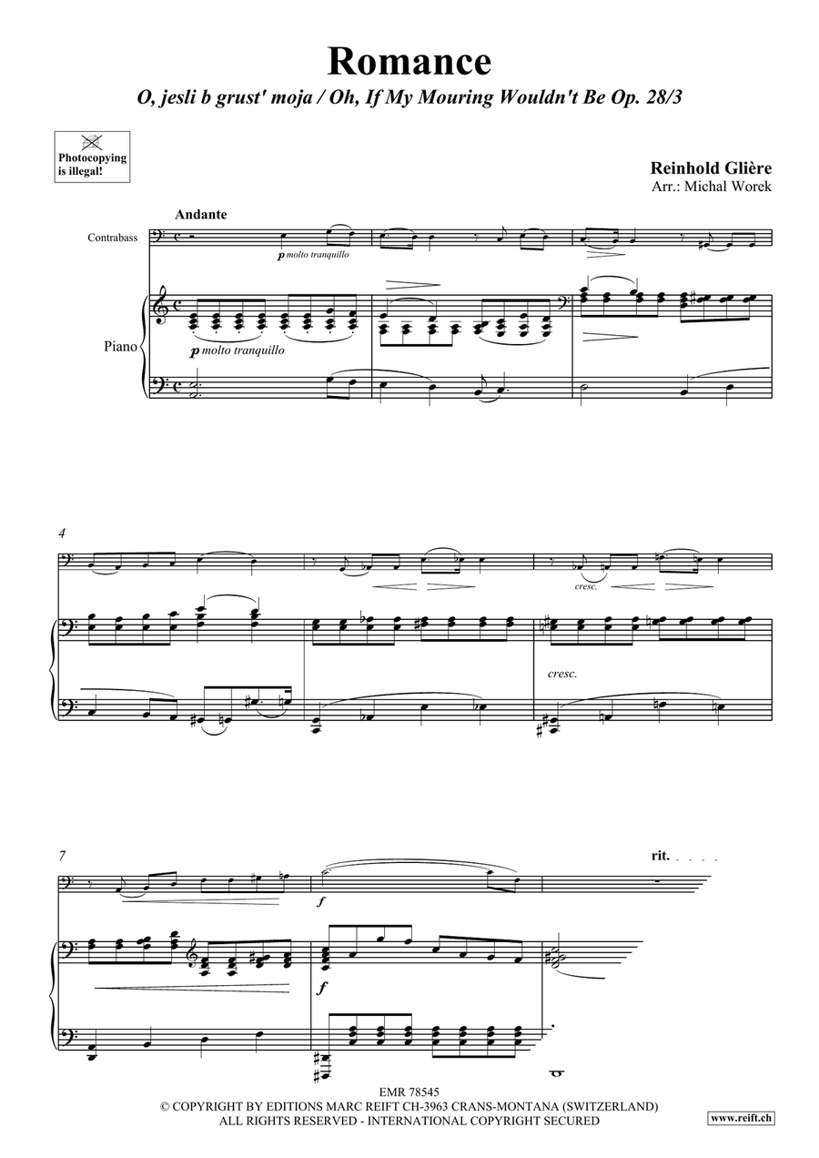 Romance by Reinhold Moritzovich Gliere Double Bass - Sheet Music page 3