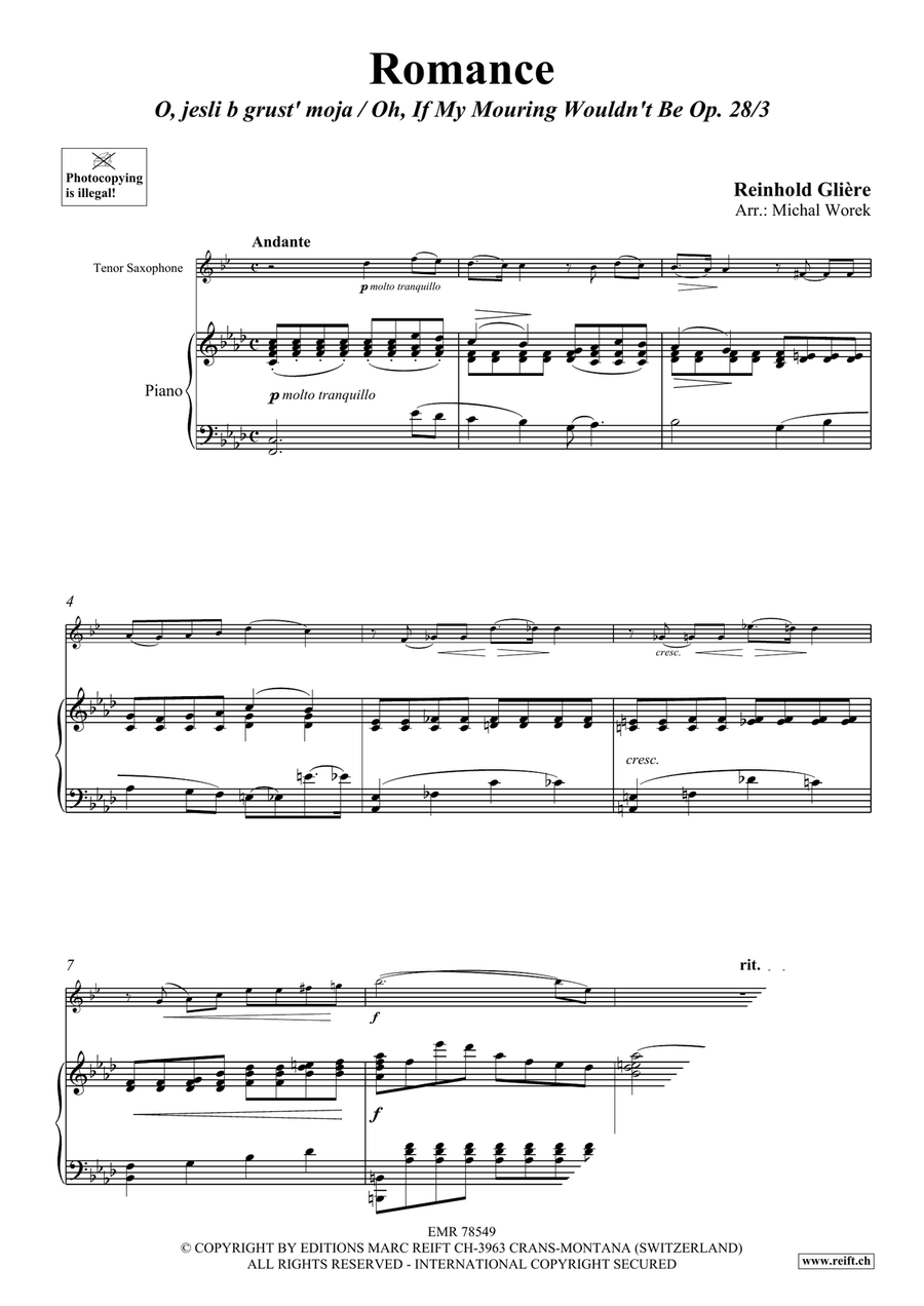 Romance by Reinhold Moritzovich Gliere Tenor Saxophone - Sheet Music page 3