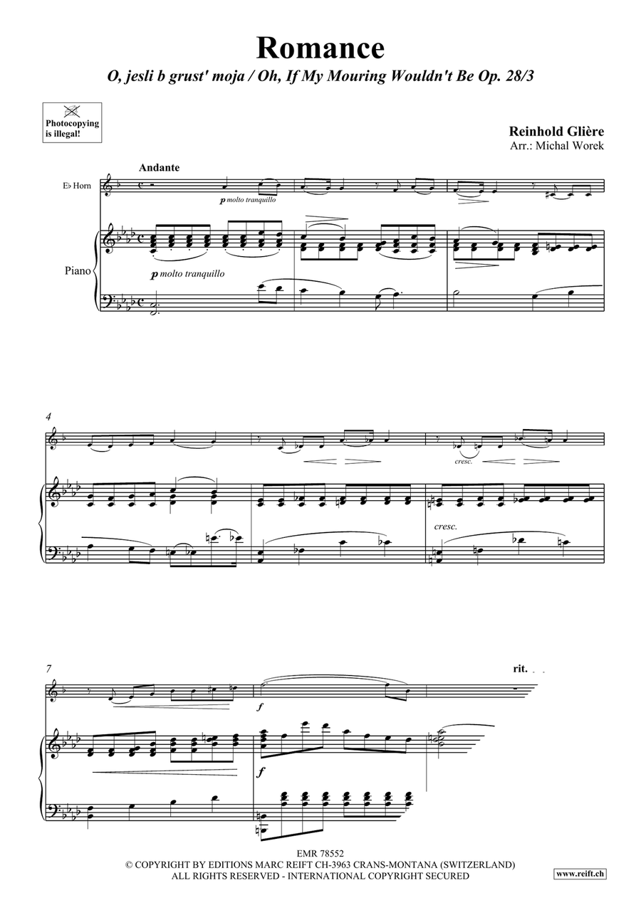 Romance by Reinhold Moritzovich Gliere Horn - Sheet Music page 3