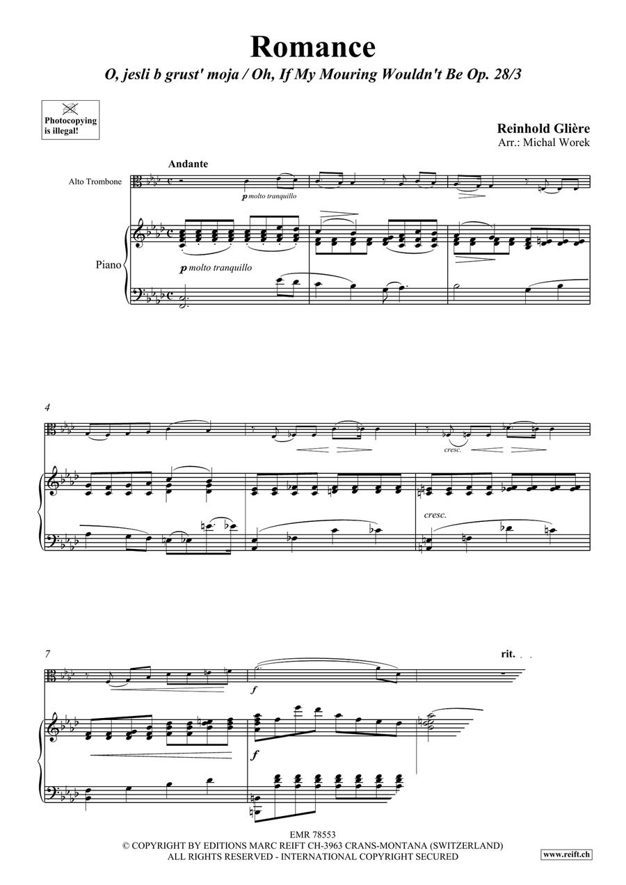 Romance by Reinhold Moritzovich Gliere Piano Accompaniment - Sheet Music page 3