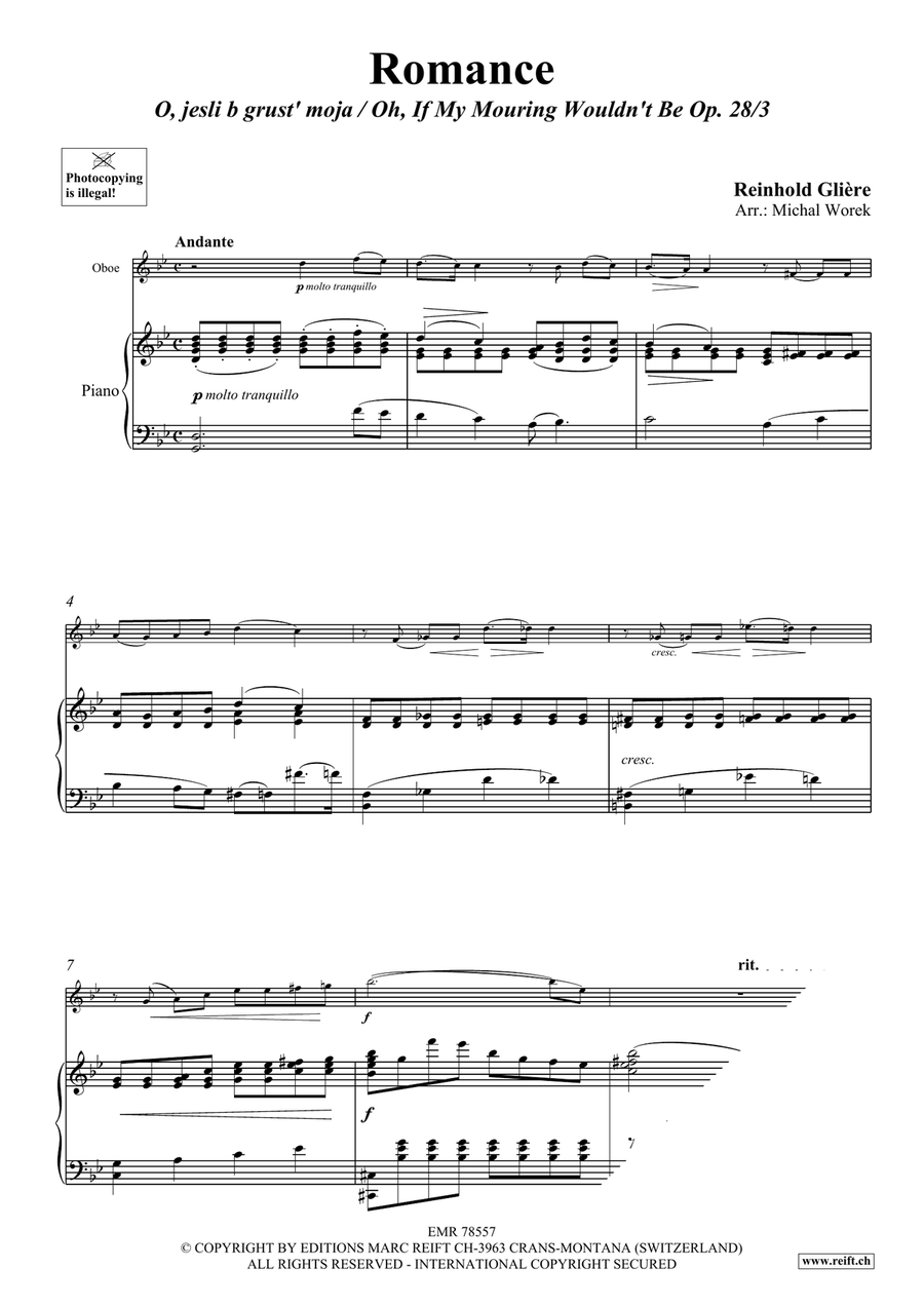 Romance by Reinhold Moritzovich Gliere Piano Accompaniment - Sheet Music page 3
