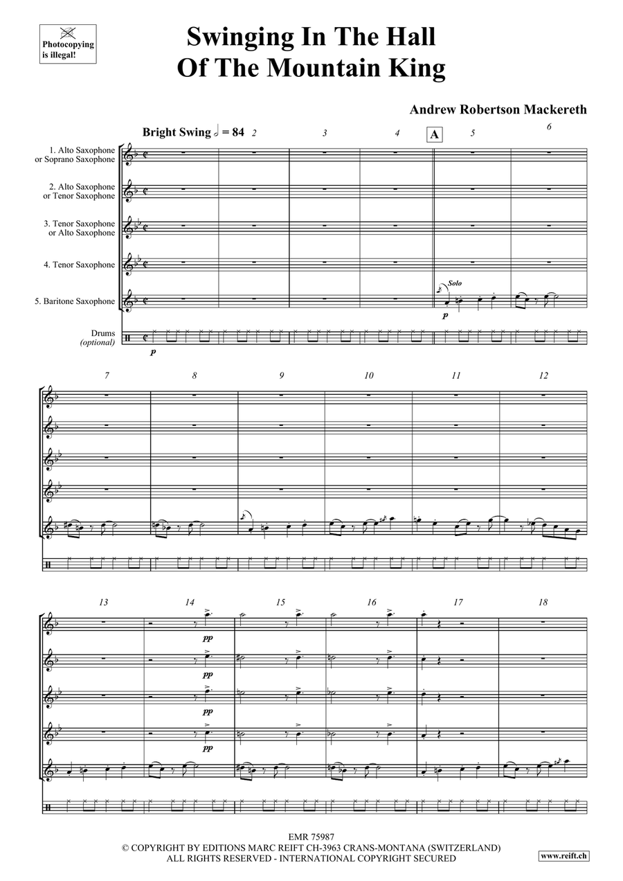 Swinging In The Hall Of The Mountain King Saxophone Quintet scores gallery preview page 4