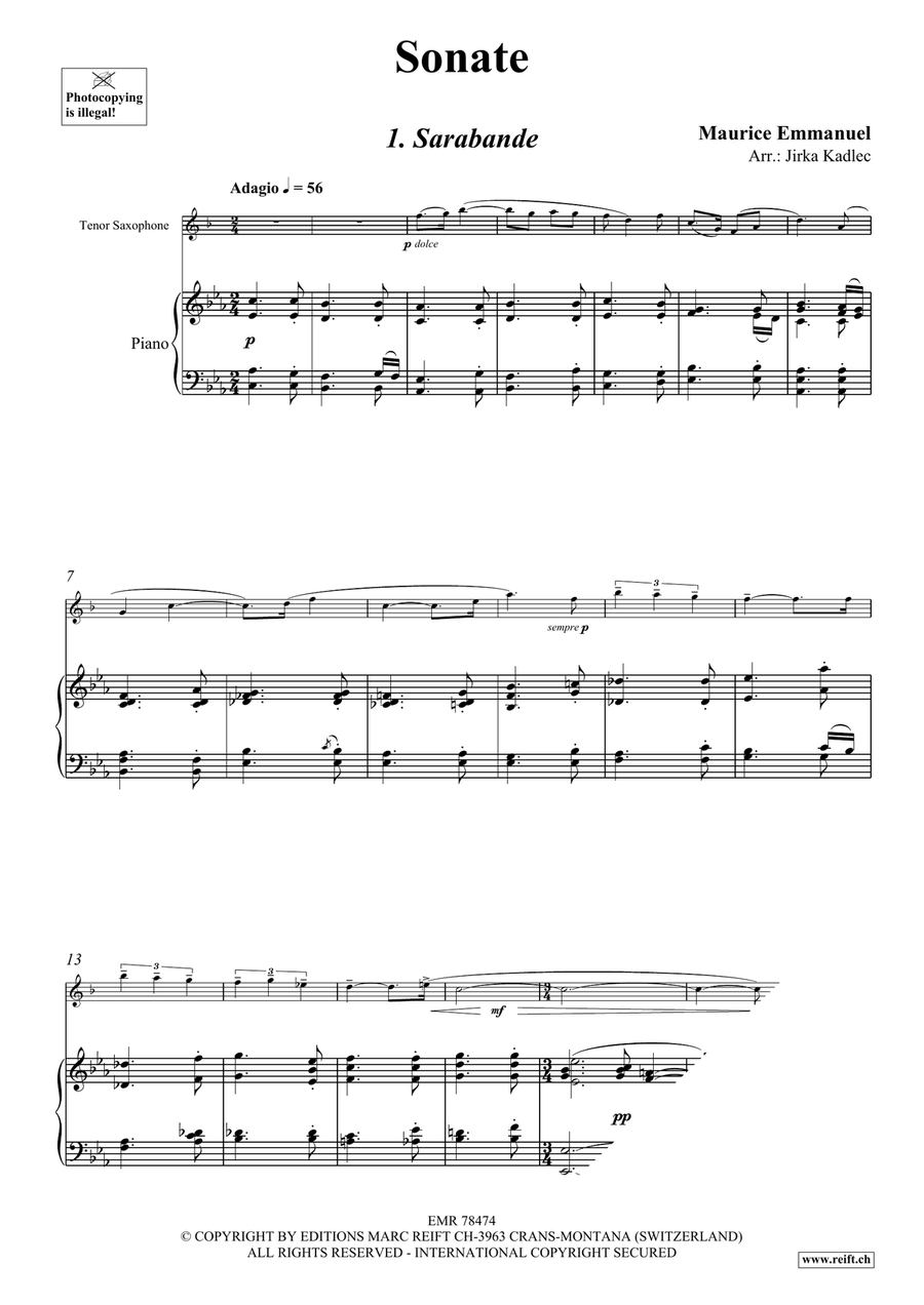 Sonate Sonate Tenor Saxophone scores gallery preview page 4