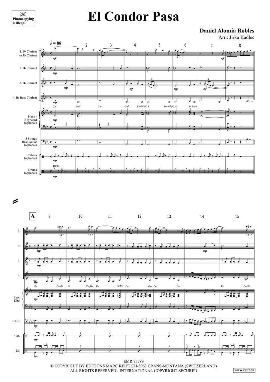 El Condor Pasa El Condor Pasa Clarinet Quartet scores gallery preview page 3