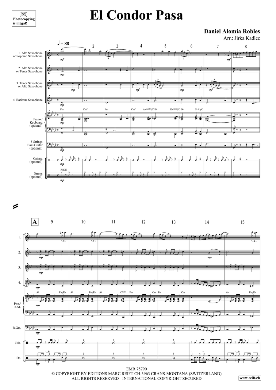 El Condor Pasa El Condor Pasa Saxophone Quartet scores gallery preview page 3