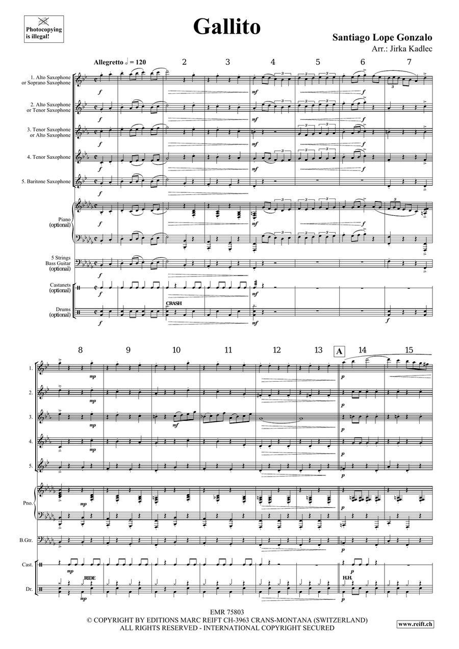 Gallito Gallito Saxophone Quintet scores gallery preview page 3