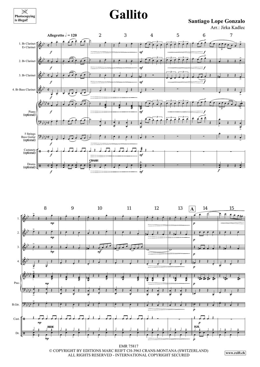 Gallito Gallito Clarinet Quartet scores gallery preview page 3