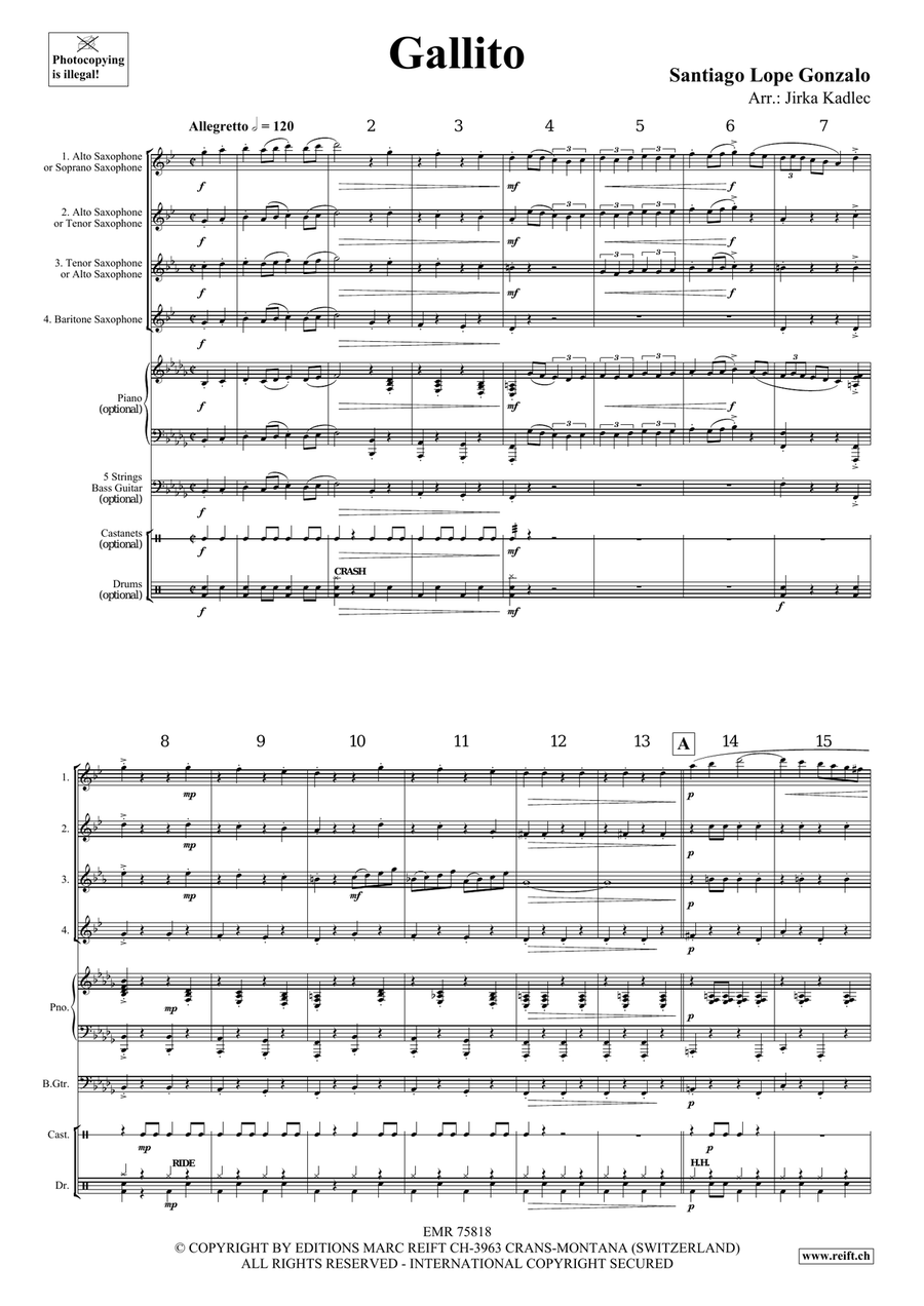 Gallito Gallito Saxophone Quartet scores gallery preview page 3