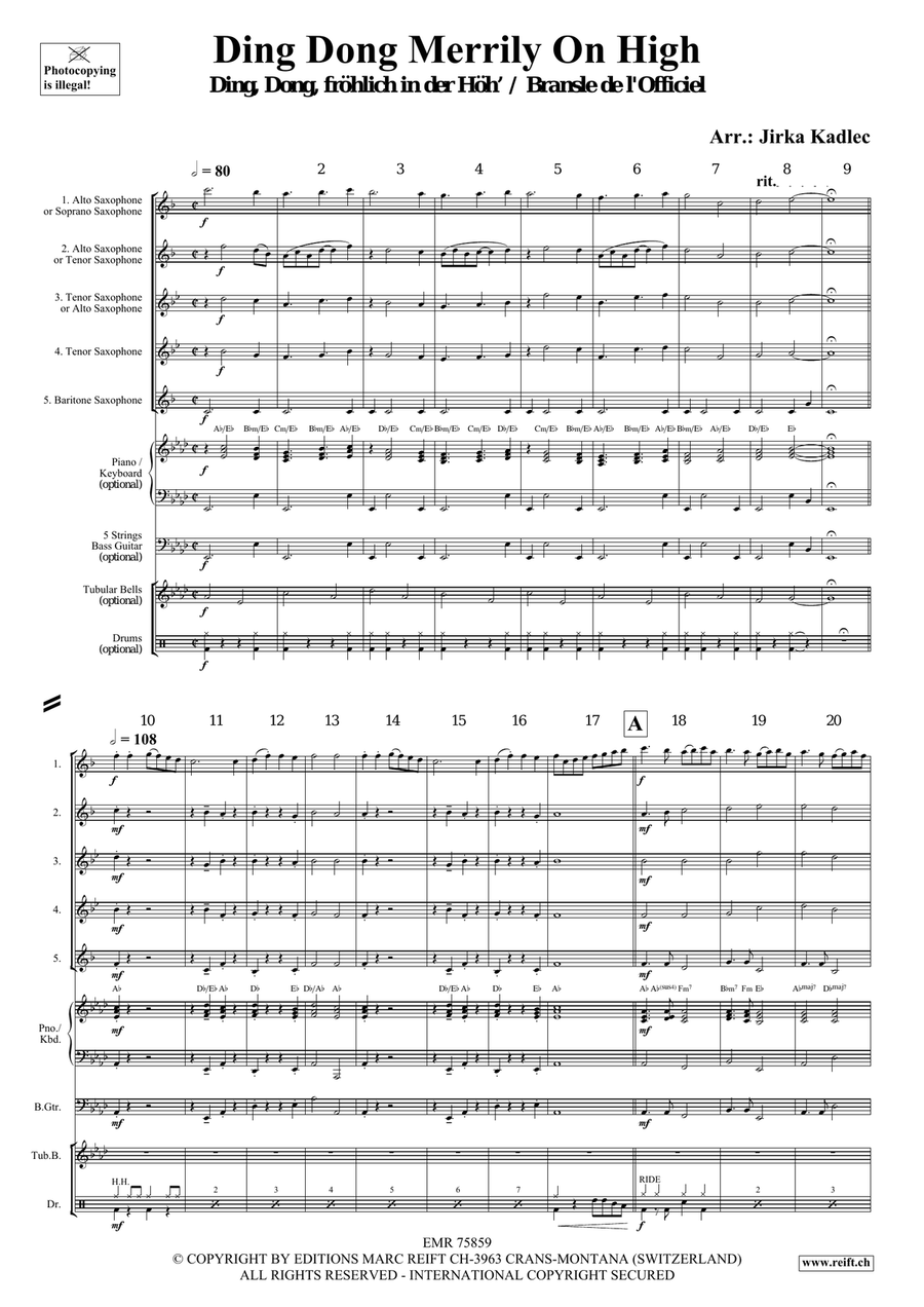 Ding Dong Merrily On High Saxophone Quintet scores gallery preview page 3
