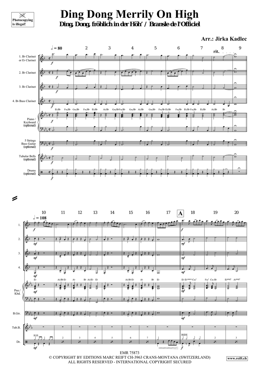 Ding Dong Merrily On High Clarinet Quartet scores gallery preview page 3
