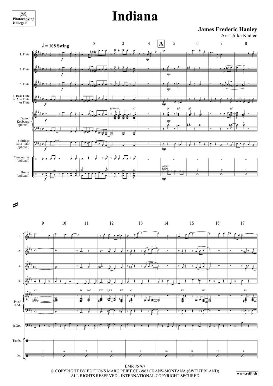 Indiana by Jirka Kadlec Flute Quartet - Sheet Music page 3